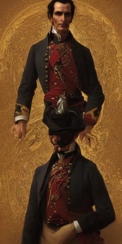 Image similar to portrait of simon bolivar, intricate, elegant, highly detailed, digital painting, artstation, concept art, smooth, sharp focus, illustration, art by artgerm and greg rutkowski and alphonse mucha and william - adolphe bouguereau