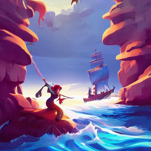 Image similar to painting mermaid treasure on sea of thieves game avatar hero smooth face median photoshop filter cutout vector, behance hd by jesper ejsing, by rhads, makoto shinkai and lois van baarle, ilya kuvshinov, rossdraws global illumination