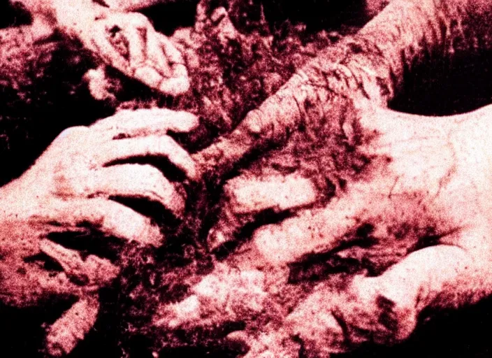 Image similar to disturbing 1 9 8 0 photography of a hand being cut off like a carrot horror film practical fx directed by david cronenberg and ridley scott