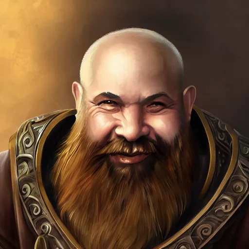 Image similar to portrait, 40 years old man :: fantasy dwarf, thin :: beard, brown eyes, short pure white hair :: full plate armor, golden emblems :: high detail, digital art, RPG, concept art, illustration