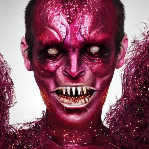 Image similar to a demon inspired by glitter created by the make up artist hungry, photographed by andrew thomas huang, cinematic, expensive visual effects