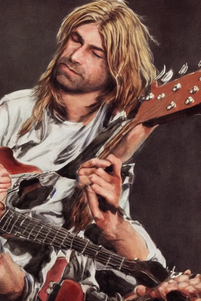 Prompt: Kurt Cobain playing the guitar, photorealistic, 4K