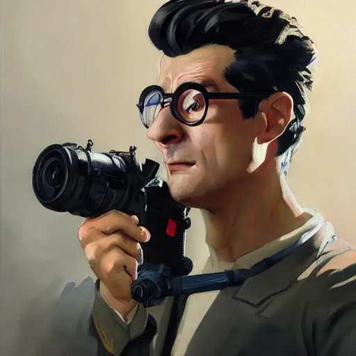 Image similar to greg manchess portrait painting of armored ghostbuster egon spengler as overwatch character, medium shot, asymmetrical, profile picture, organic painting, sunny day, matte painting, bold shapes, hard edges, street art, trending on artstation, by huang guangjian and gil elvgren and sachin teng