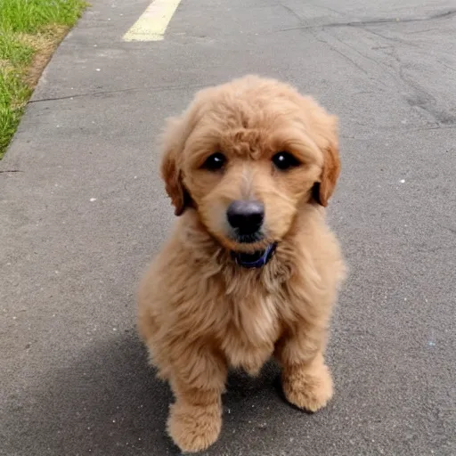 Image similar to a photograph of a goldendoodle mixed with a chihuahua