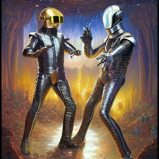 Image similar to Daft Punk as fantasy D&D characters, portrait art by Donato Giancola and James Gurney, digital art, trending on artstation