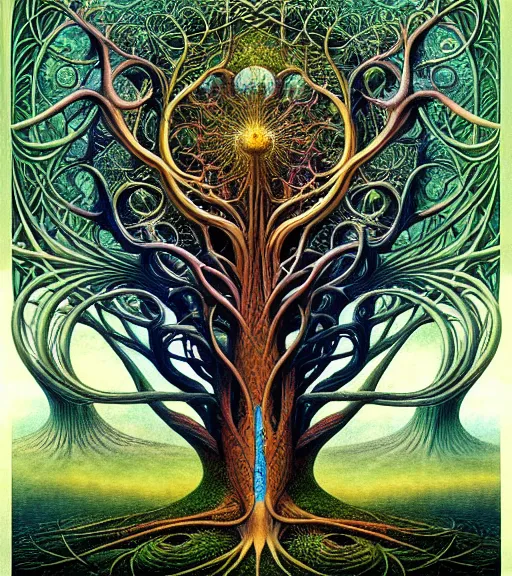 Image similar to tree of life by roger dean and andrew ferez, art forms of nature by ernst haeckel, divine chaos engine, symbolist, visionary, art nouveau, botanical fractal structures, organic, detailed, realistic, surreality