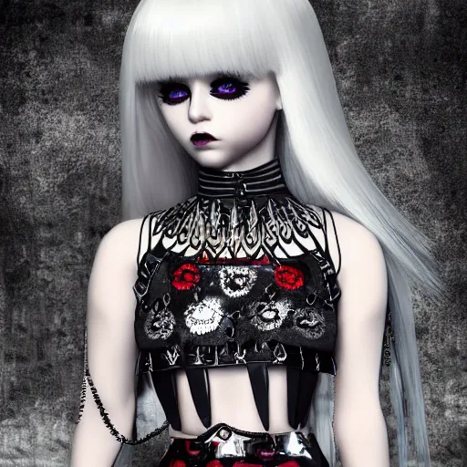 Image similar to kerli koiv animel goth girl in mini skirt and crop top intricate, extremely detailed, photograph, photorealistic, 8 k sensual lighting, incredible art, l