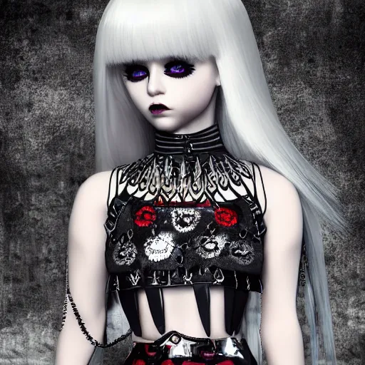 Prompt: kerli koiv animel goth girl in mini skirt and crop top intricate, extremely detailed, photograph, photorealistic, 8 k sensual lighting, incredible art, l