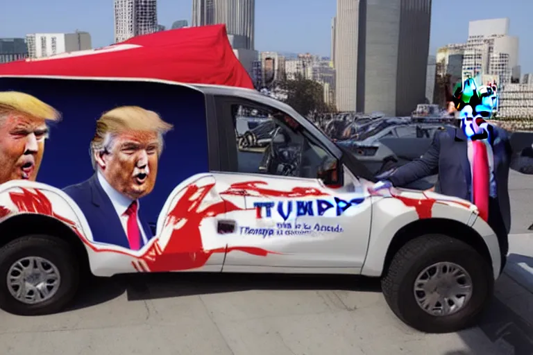 Image similar to trump-anime-car-wrap-from-the-side