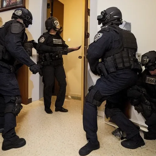 Image similar to hillary clinton getting raided by swat team while sitting on the toilet