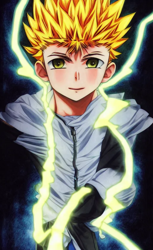 Image similar to Killua from HxH doing God speed electricity, 8k, digital art, drawn by j.c. leyendecker, amazing quality