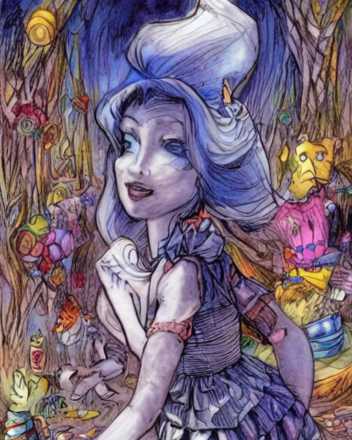 Prompt: Alice in wonderland drawn by Jim lee,