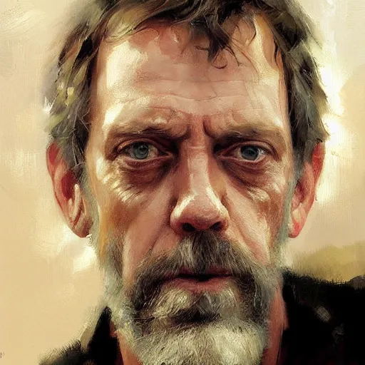 Image similar to face protrait of hugh laurie, jeremy mann painting