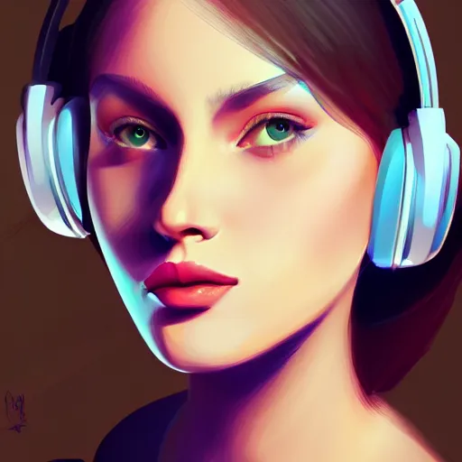 Image similar to a beautiful woman listening to music by Anna Nikonova, digital art, trending on artstation