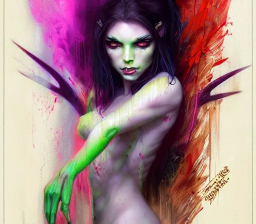 Image similar to a Demon Slayer portrait of Upper Six rank Daki , tall, pale-skinned, and slender woman with lime green eyes and long eyelashes by Stanely Artgerm,Tom Bagshaw,arthur adams,Carne Griffiths,trending on DeviantArt,street art,face enhance,chillwave,maximalist,full of color,glittering