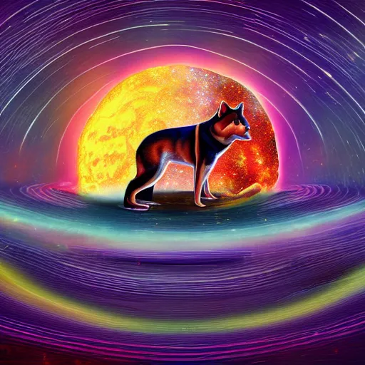 Prompt: cosmic shiba inu devouring a planet, digital art
