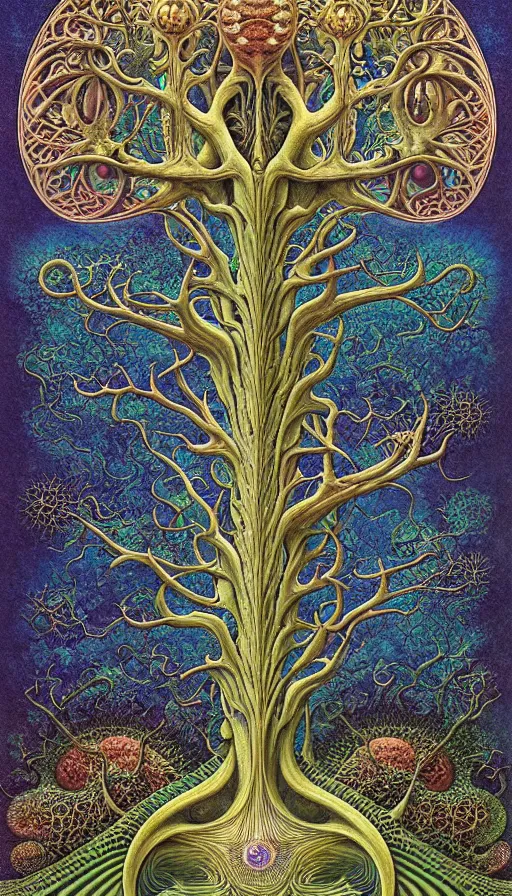 Image similar to tree of life by roger dean and andrew ferez, art forms of nature by ernst haeckel, divine chaos engine, symbolist, visionary, art nouveau, botanical fractal structures, organic, detailed, realistic, surreality