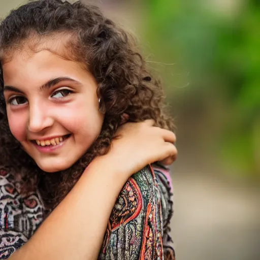 Image similar to Beautiful Moroccan girl holding her favourite frog smiling curly hair sharp depth of field photo