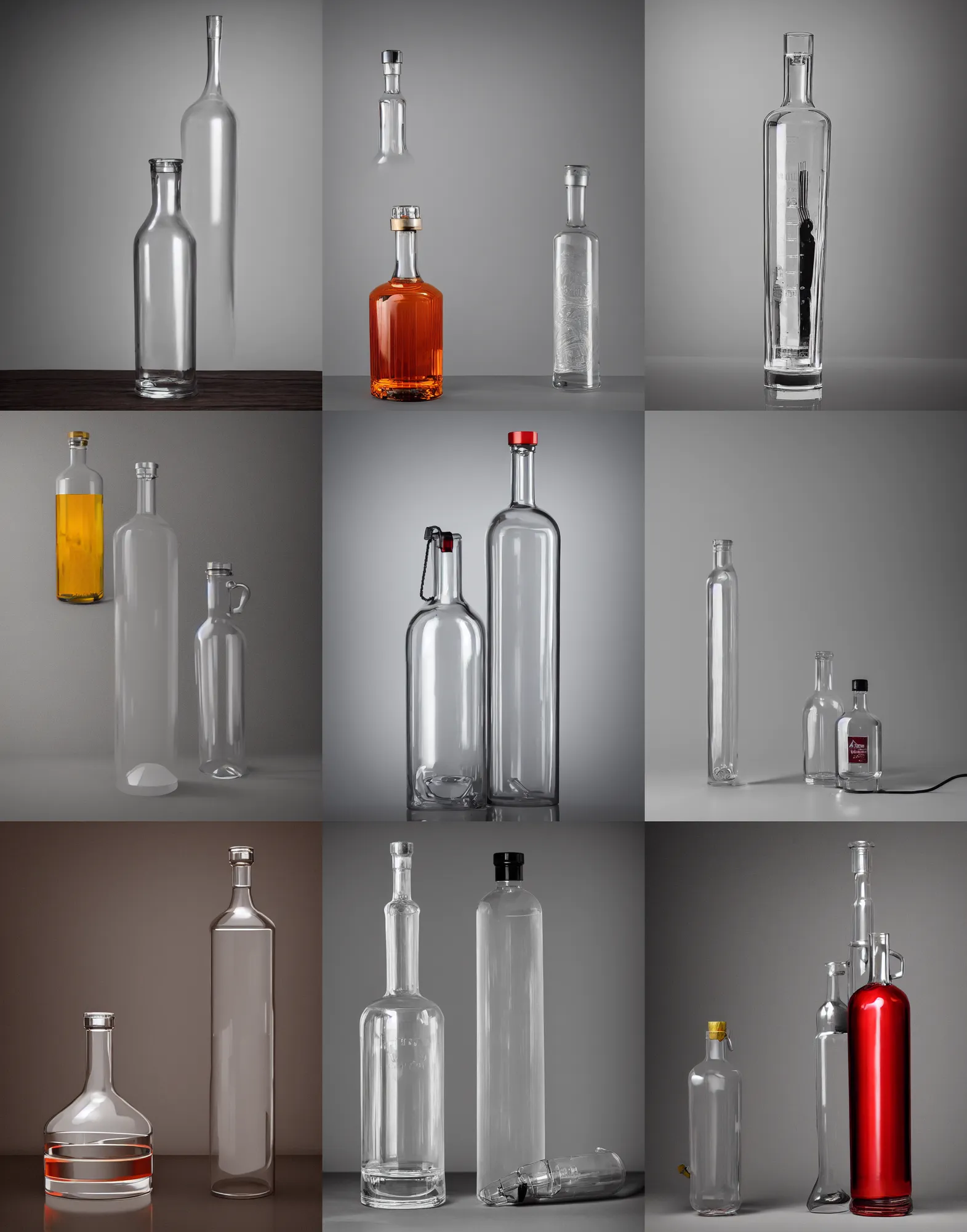 Prompt: a photo of a glass vodka bottle in the style of a propane cylinder, hyperrealistic, studio lighting