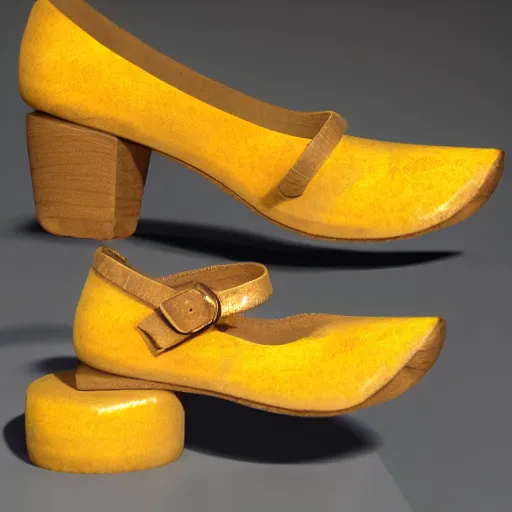Image similar to high quality photo of sandals made of cheese, realism, 8k, award winning photo