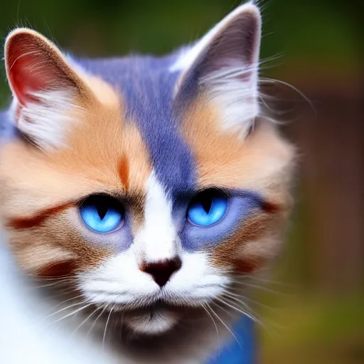 Prompt: cat with white blue and red coloured fur