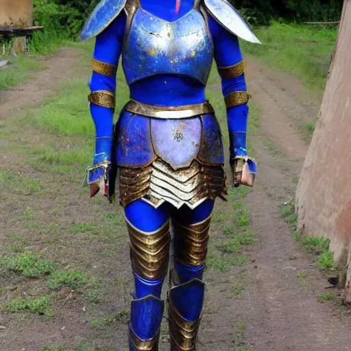 Prompt: full body photo of a female warrior lapis lazuli armour