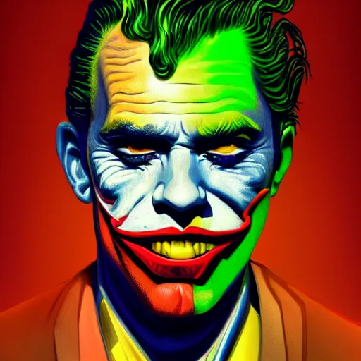 Image similar to an extremely psychedelic portrait of kany west as the joker, surreal, lsd, face, detailed, intricate, elegant, lithe, highly detailed, digital painting, artstation, concept art, smooth, sharp focus, illustration,