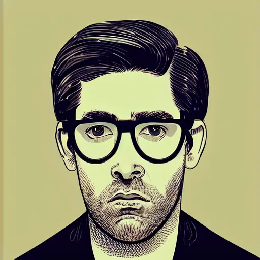 Prompt: highly detailed portrait of john krasinski in round glasses, cursed, 1 9 5 0's, scruffy man, magnificent, photographic realistic background, by james gilleard, by joe fenton, by kaethe butcher, trending on instagram, award winning details