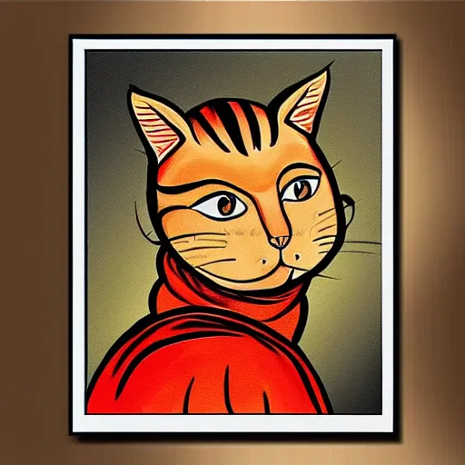 Image similar to canvas painting of cat monk cartoon, front view, eyes closed, omm