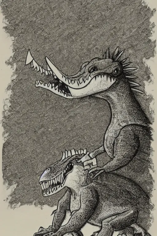 Image similar to an angry lizard, by maurice sendak