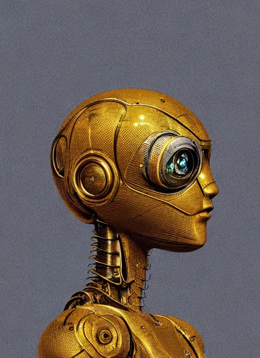 Image similar to highly detailed picture of little robot, manga, perfectly face, highly detailed, masterpiece, artstation, golden ratio, soft light, perfect intricate highly detailed, detailed, painting by jemes jean, digital lines, 8 k