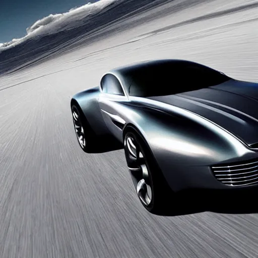 Image similar to a distant photo of a futuristic aston martin concept spaceship with clean lines, gunmetal grey paint. flying through a supernova at extreme speeds