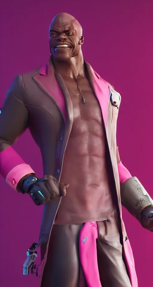 Image similar to doomfist, pink blazer, overwatch game, digital art, high detailed, artstation, octane render