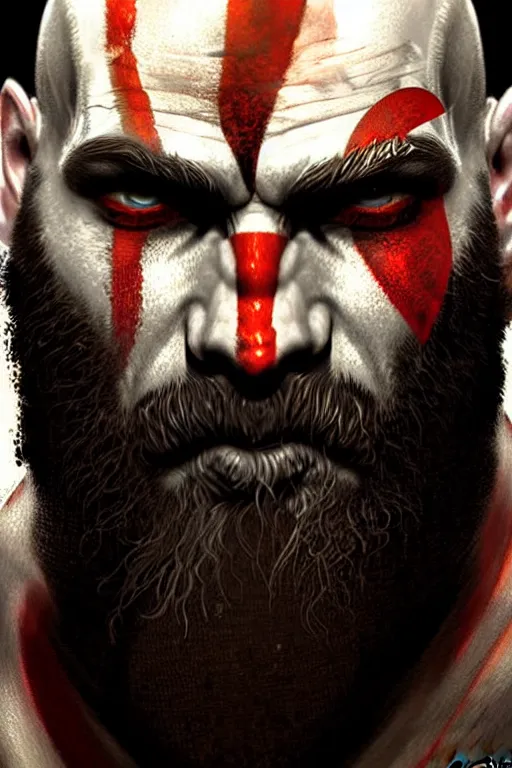 Image similar to god of war kratos face detailed portrait dnd, painting, brush strokes by gaston bussiere, craig mullins, greg rutkowski, yoji shinkawa