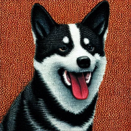 Image similar to pointillism, black and brown Shiba