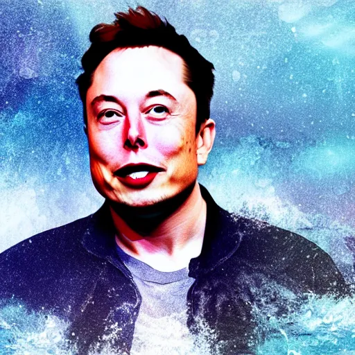 Image similar to a elon musk in the middle of the sea in the style of digital art