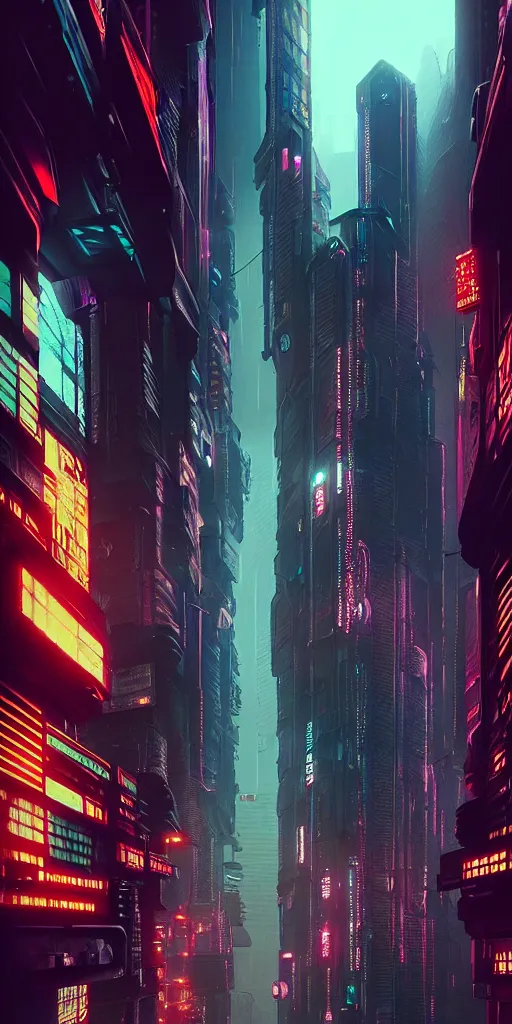 Image similar to epic cyberpunk cityscape : : blade runner, james guilleard, beeple, laurie greasley, dan mcpharlin : : ornate, dynamic, particulate, rich colors, intricate, elegant, highly detailed, centered, artstation, smooth, sharp focus, octane render, 3 d