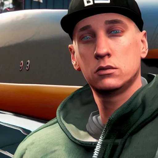 Prompt: A screenshot of Eminem (Marshall Mathers) in GTA 5