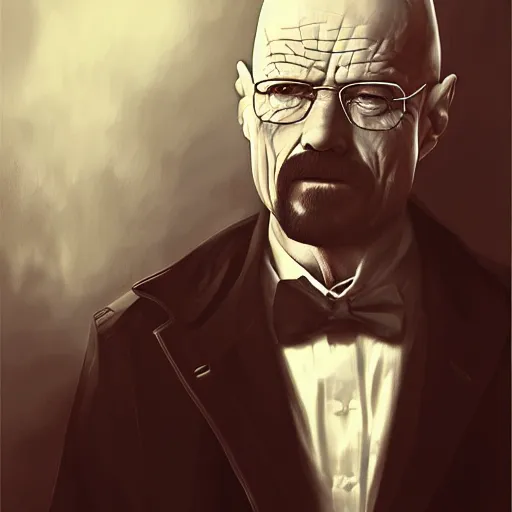 Image similar to walter white as a vampire, detailed digital art, painted by WLOP