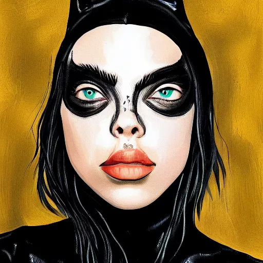 Image similar to A portrait of Billie Eilish as Catwoman