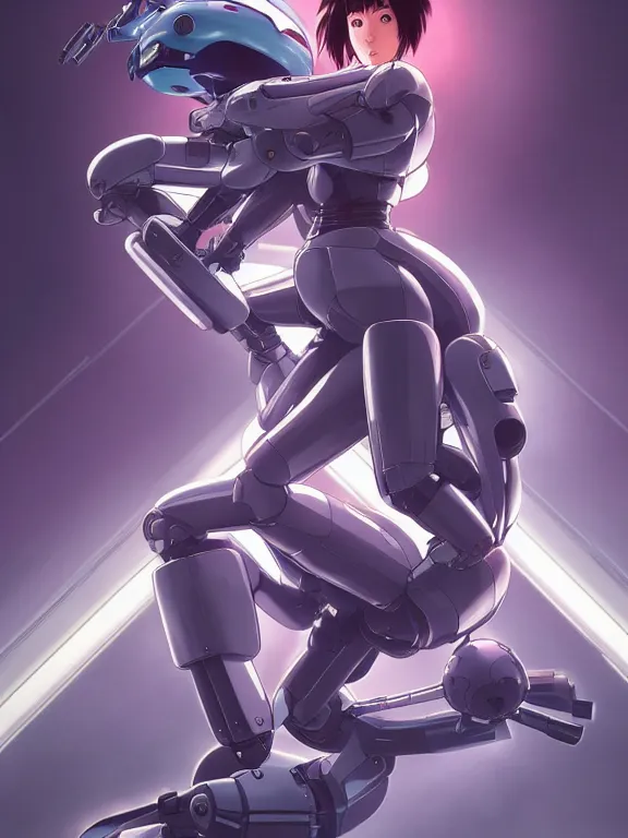 Image similar to a fullbody action still of motoko kusanagi riding on top of a tachikoma, the major ghost in the shell : : stand alone complex, under repairs, maintenance : : by ilya kuvshinov, rossdraws, artgerm, sola digital arts, anti aliasing, raytracing : :