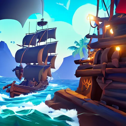 Prompt: sea of thieves scene with a hedgehog on a pirate ship, digital art, epic lighting, game screenshot, danish flag