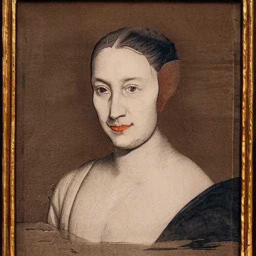 Image similar to ink water portrait of a woman by an old master