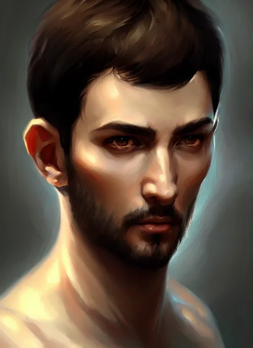 Image similar to a _ fantasy _ style _ portrait _ painting _ of light brown argentinian male short black hair defined chiseled facial features face big ears, rpg dnd oil _ painting _ unreal _ 5 _ daz. _ rpg _ portrait _ extremely _ detailed _ artgerm _ greg _ rutkowski _ greg