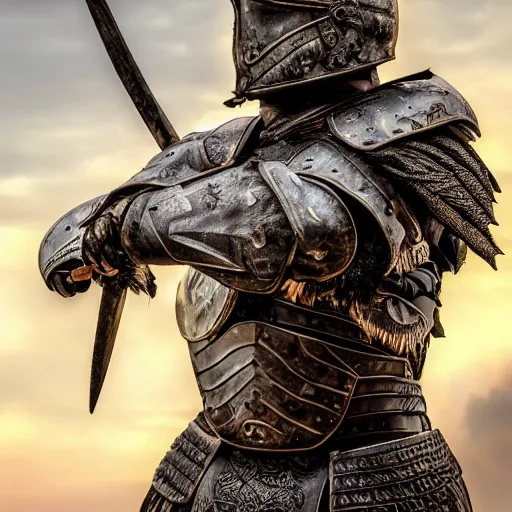 Image similar to warrior with falcon armour, highly detailed, 4k, HDR,