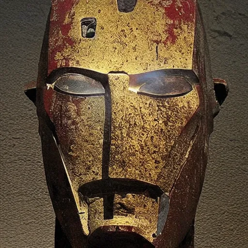 Prompt: the original iron man discovered as an artifact in egypt, uncovered from 5 9 6 bc