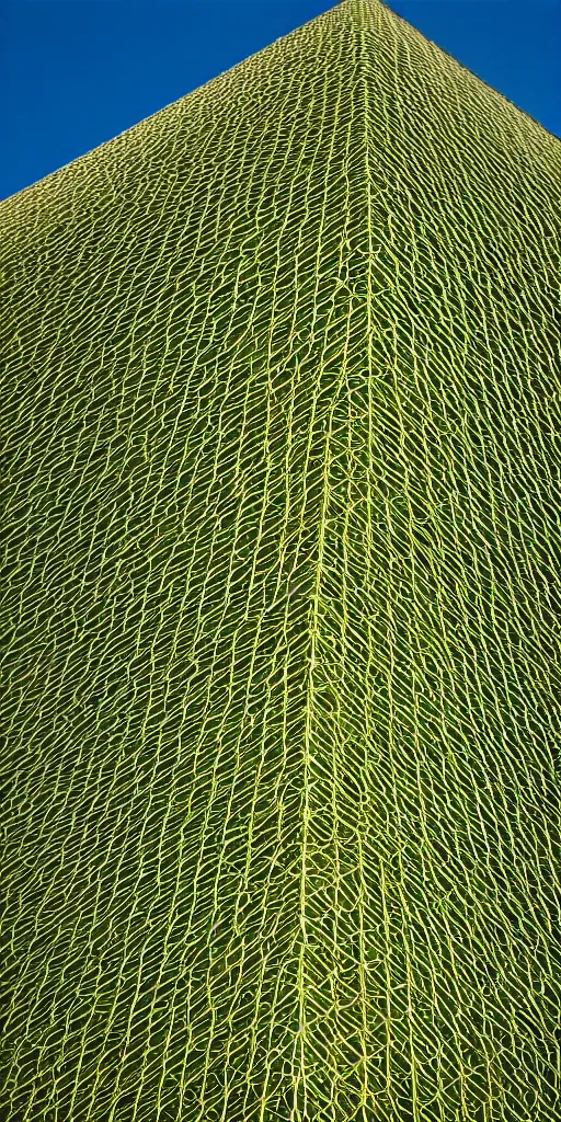 Prompt: Giant tower made of green lattice in the midle of a lac the by oxo architectes , dunes , 24 mm shot , 8k