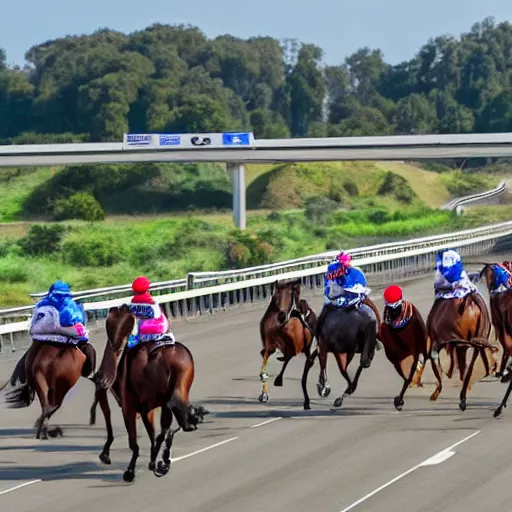 Image similar to a horse race on a freeway