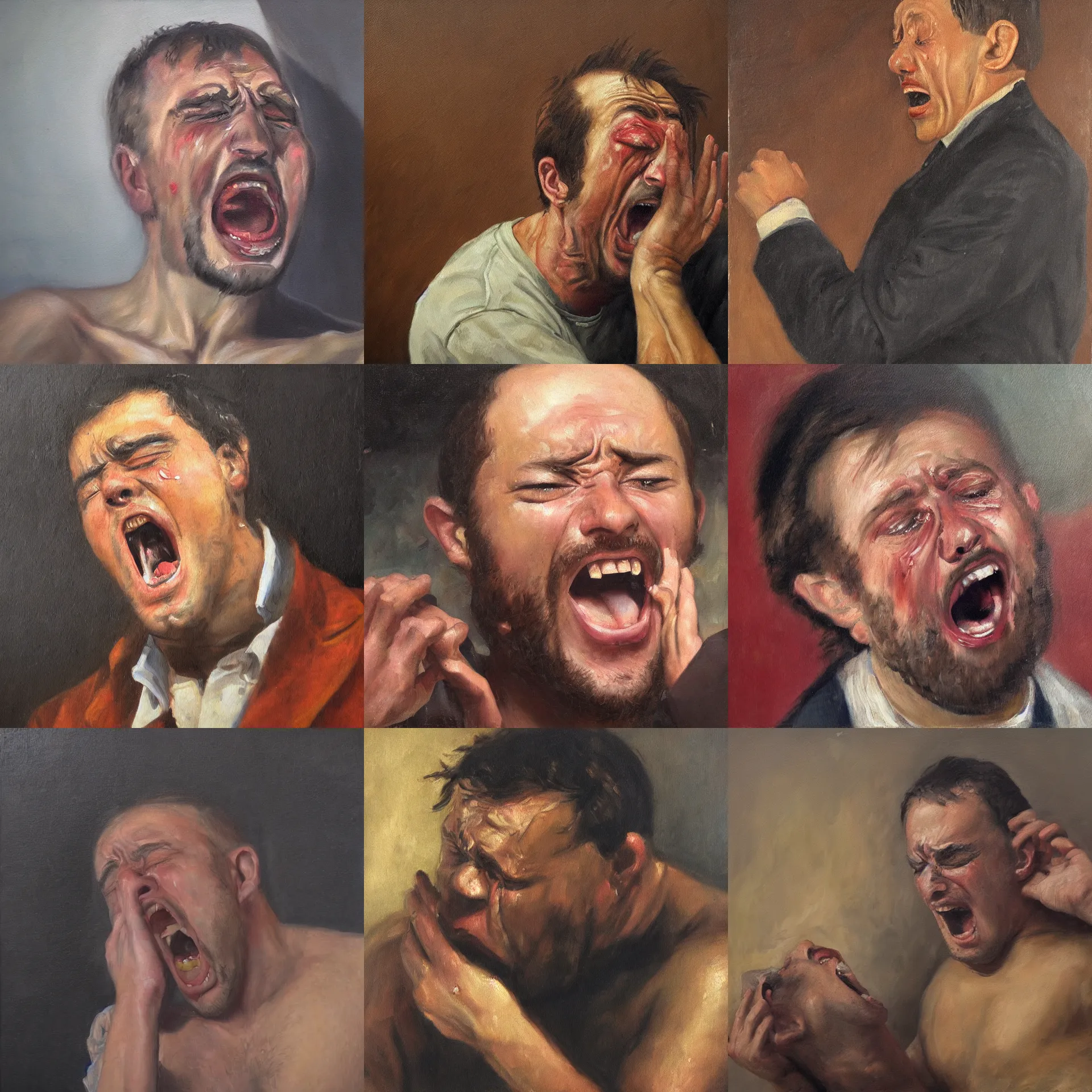 Prompt: oil painting of a man crying and screaming