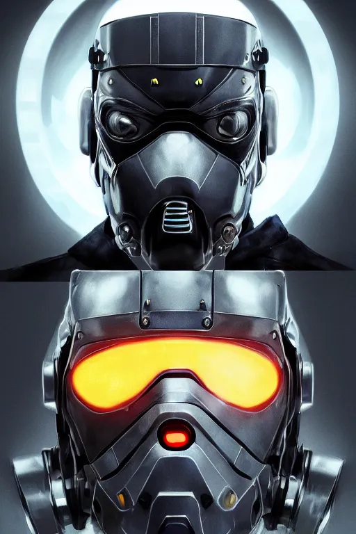 Image similar to cyber cyborg ninja mask helmet metal gear solid artic suit swat commando, global illumination ray tracing hdr fanart arstation by sung choi and eric pfeiffer and gabriel garza and casper konefal, a spectacular view cinematic rays of sunlight comic book illustration, by john kirby